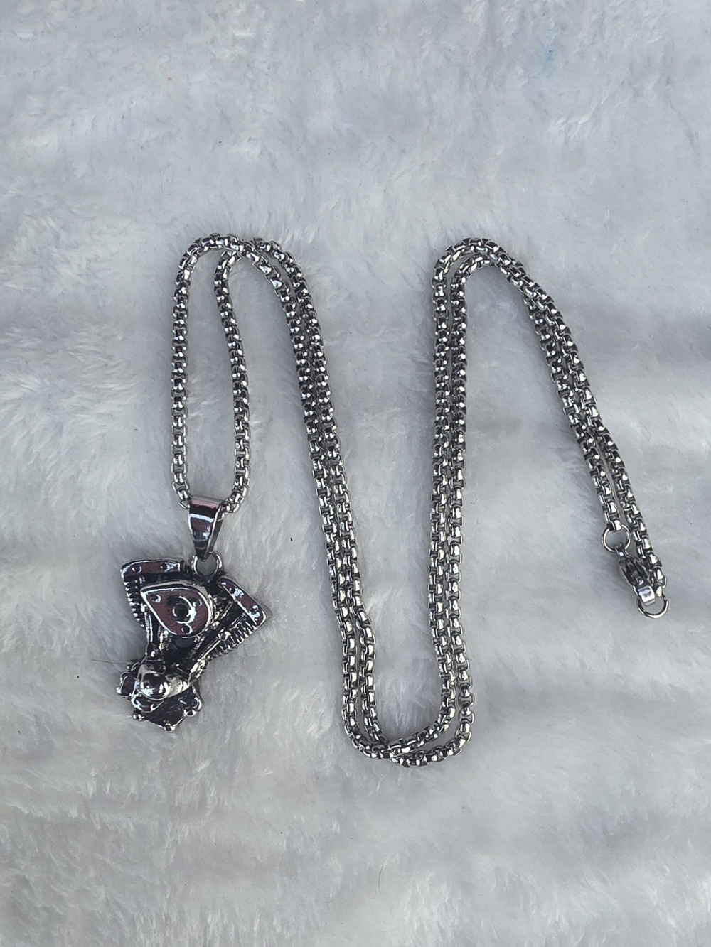 Silver-tone Motorcycle Engine Pendant Necklace